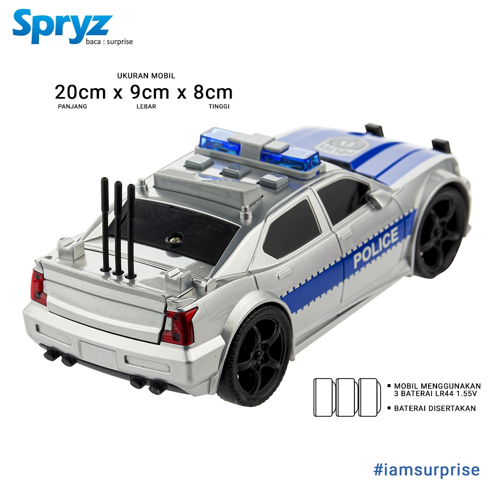 Spryz Citysquad Mainan Mobil Polisi 1:20 dengan Mesin Friction, Lampu &amp; Suara