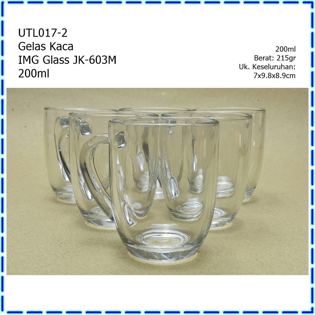 [Set 6 pcs] UTL017-2 Gelas Kopi Kaca IMG Glass JK-603M 200ml