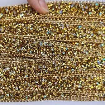 RENDA BERLIAN GOSOK SWAROVSKI SUPER  RANTAI GOLD per10cm