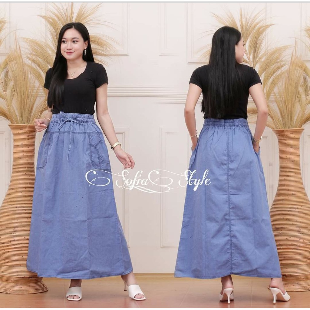 ROK JEANS PANJANG PAYUNG TORINO/PHOTO ASLI/ ROK PANJANG DENIM/ ROK MUSLIMAH