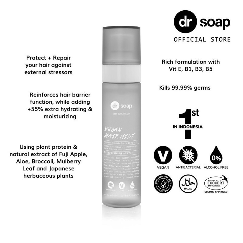 Dr Soap Vegan Hair Mist 100ml / Spray Rambut