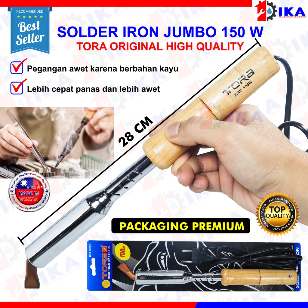 Tora Electric Iron Solder Listrik Besar 150 Watt Model Lurus Gg. Kayu TR SI150W / Solder Gepeng Pipih