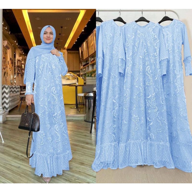 MAXI HUMAIRA /GAMIS BORDIR KOMBI TILLE MUTIARA /GAMIS KONDANGAN/GAMIS LEBARAN