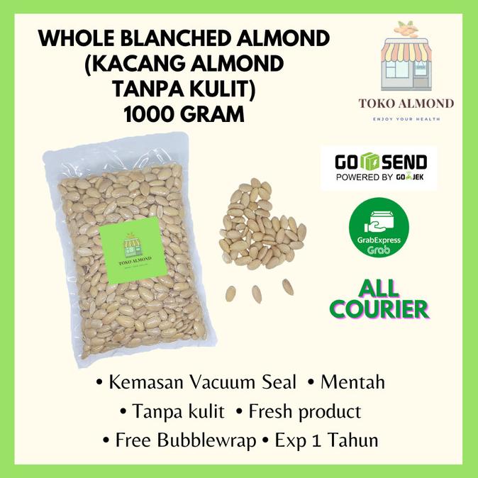 

Kacang Almond Whole Blanched Mentah (Tanpa Kulit) 1kg
