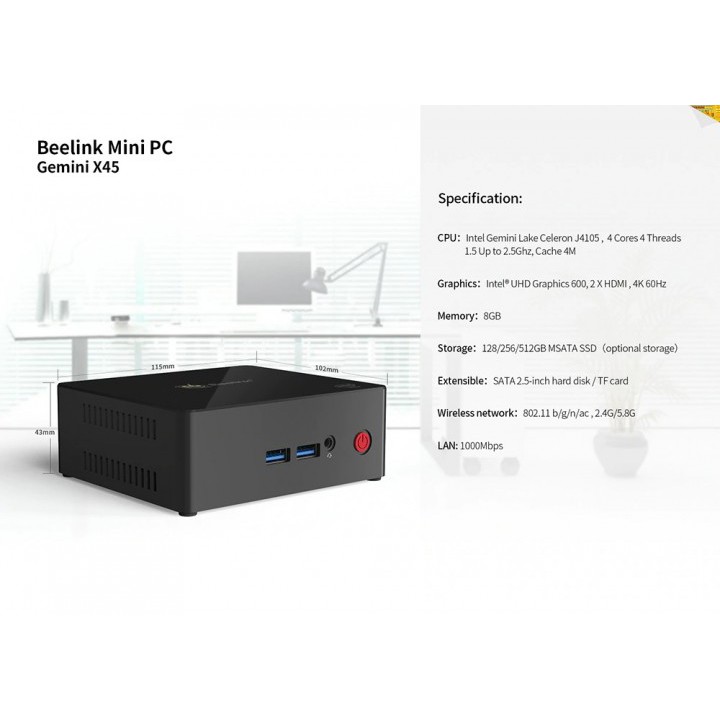 BEELINK GEMINI X45 MINI PC 8GB 512GB Intel GEMINI LAKE Celeron J4105