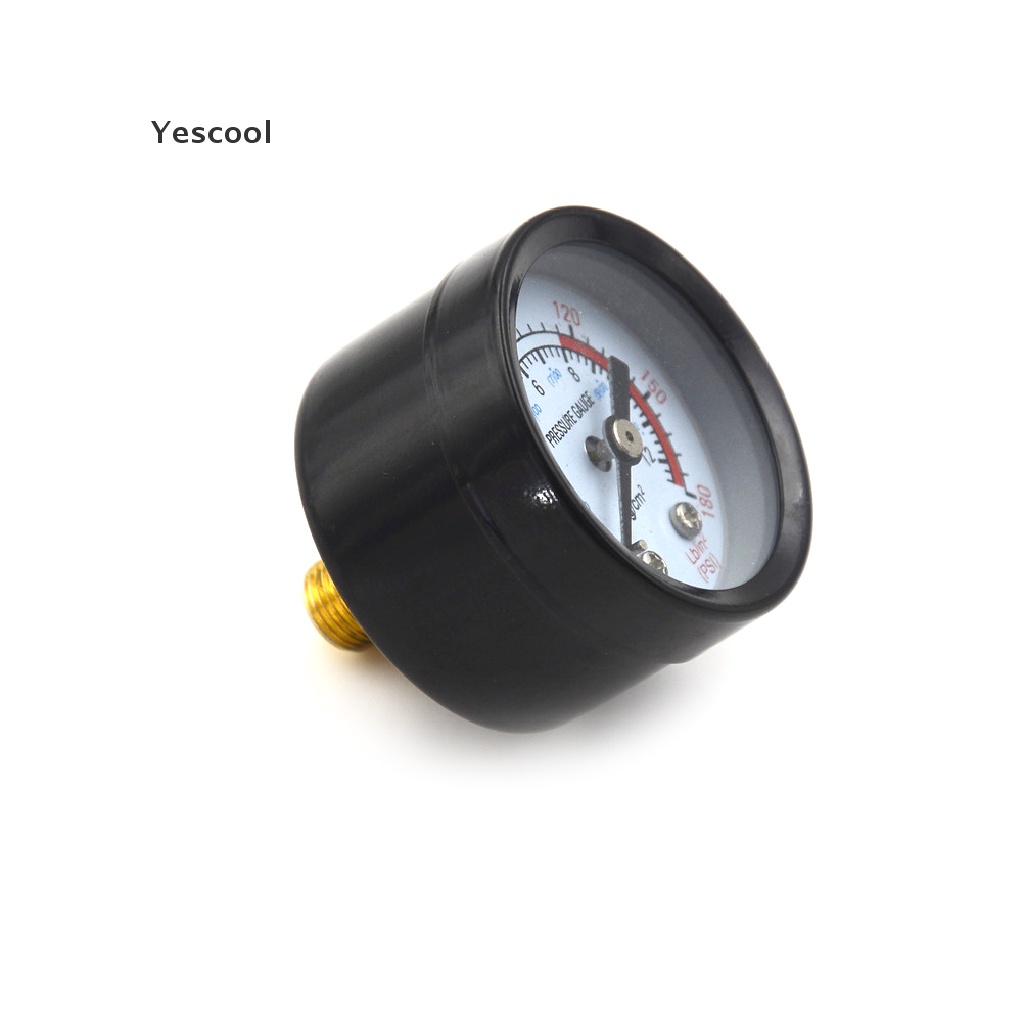 Yescool Manometer Kompresor Pompa Udara / Gas Drat Ulir 10mm 0-12BAR 0-180PSI