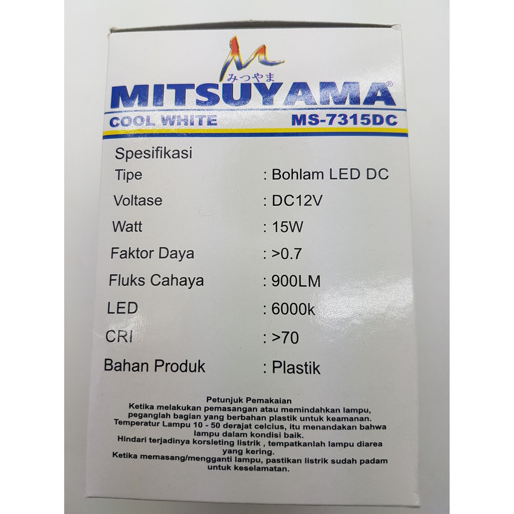 Lampu Led DC 12v MITSUYAMA 15w - Model Lansung Jepit ke Baterai / aki