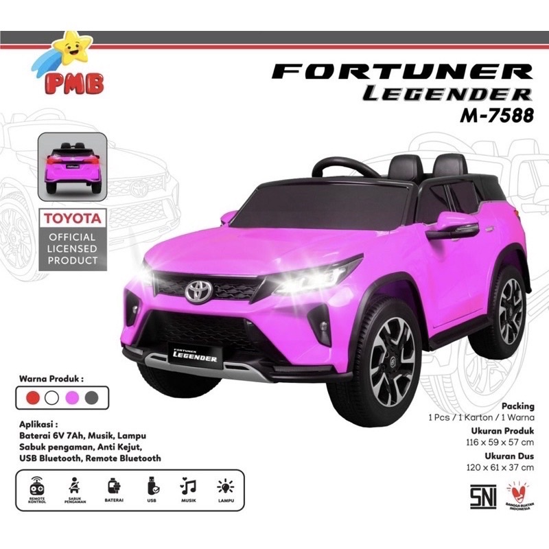 (FREE PELAPIS BAN) MOBIL AKI MAINAN ANAK FORTUNER LEGENDER LISENSI M-7588 / M7588 / M 7588 / 75-3