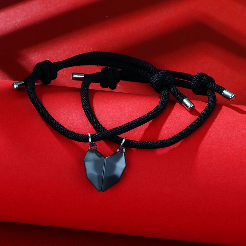 Prettygood2 Pcs Gelang Couple Magnet Mahnet Hitam Dan Putih Cinta Batu Persahabatan Aksesoris - GOOD