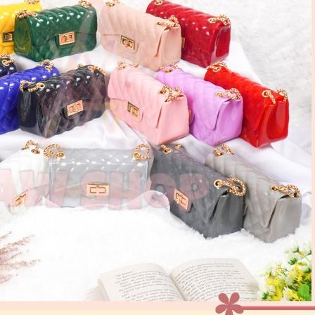 TAS SELEMPANG WANITA JELLY GLOSSY RANTAI GOLD SIZE 18 CM | GLOSSY RANTAI GOLD