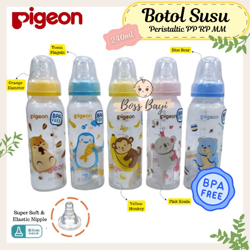 PIGEON - Botol Susu Dot PP RP Standart MM Slim Neck w/ S Type Peristaltic Nipple 50ml/120ml/240ml