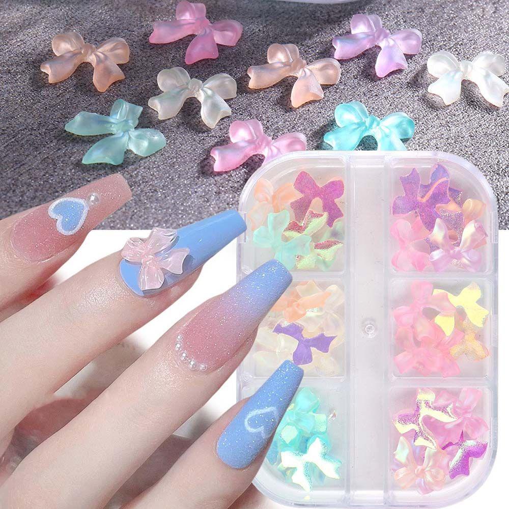 AUGUSTINA Agustin 3D Perhiasan Nail Art Lucu Warna-Warni Resin Nail Art Charms Sparkly Frosted Ikatan Simpul Nail Rinestones