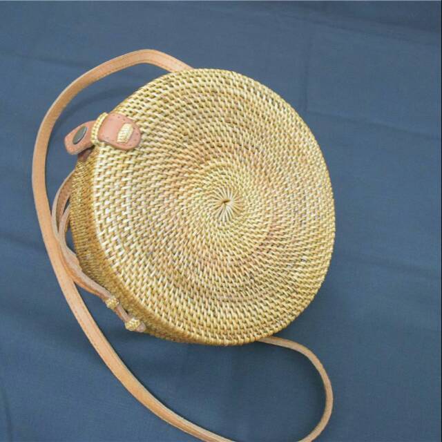 Tas Rotan Bulat Tutup Klip | rattan bag original ata Lombok bali murah