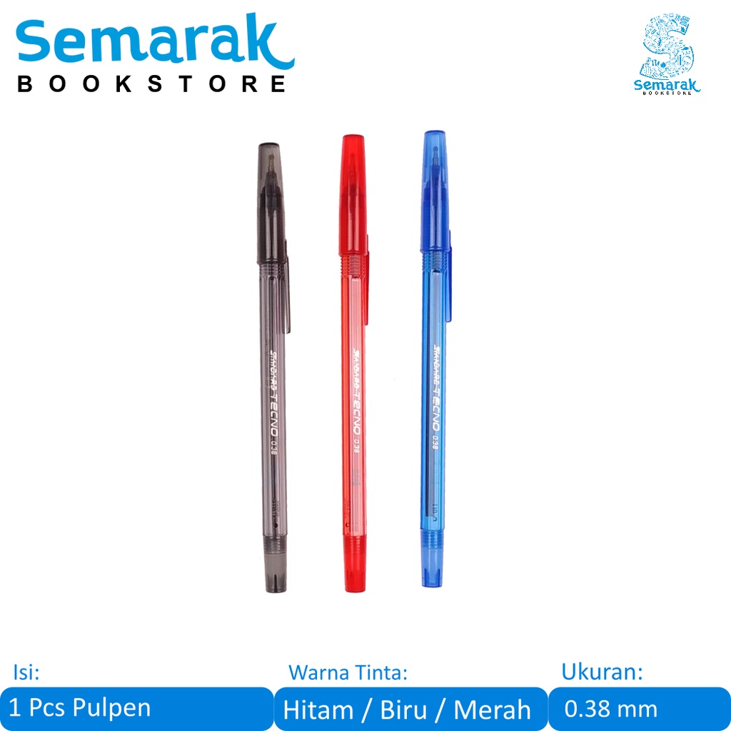 

Standard Tecno Oil Gel Pen Pulpen Semi Jel DeltaTip 0.38 - Hitam / Biru / Merah