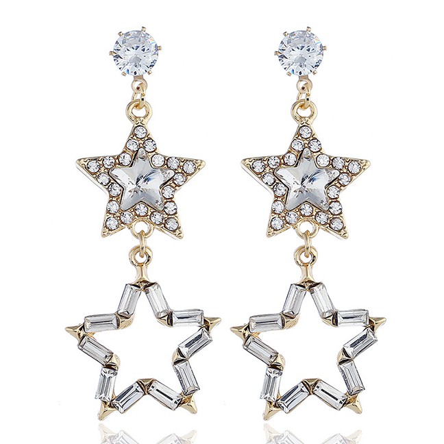 LRC Anting Tusuk Fashion Gold Diamond Five-pointed Star Earrings F49332
