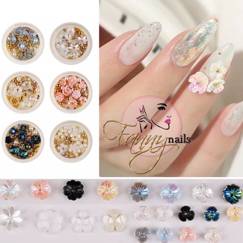 HIASAN BUNGA 3D MOLD CAVIAR PEARL GOLD SILVER 3D FLOWER NAILART JAR JAPAN NAILS