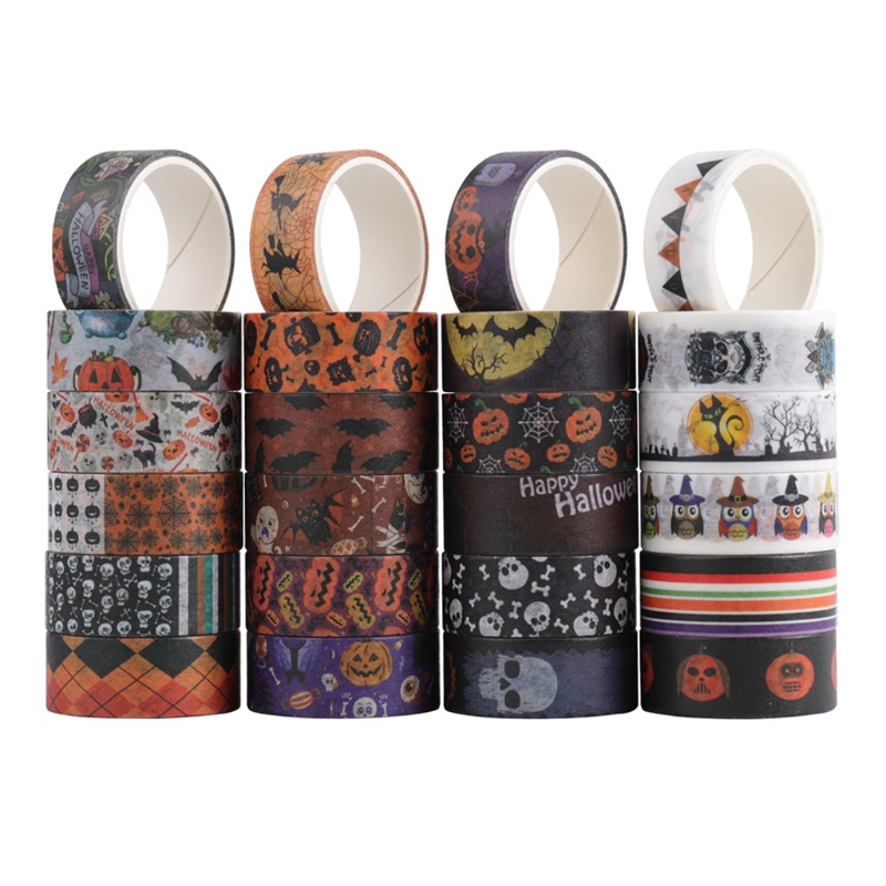 Zzz 24 Rol Tape / Selotip Washi Motif Labu / Kelelawar / Tengkorak Halloween Untuk Dekorasi Scrapbook DIY