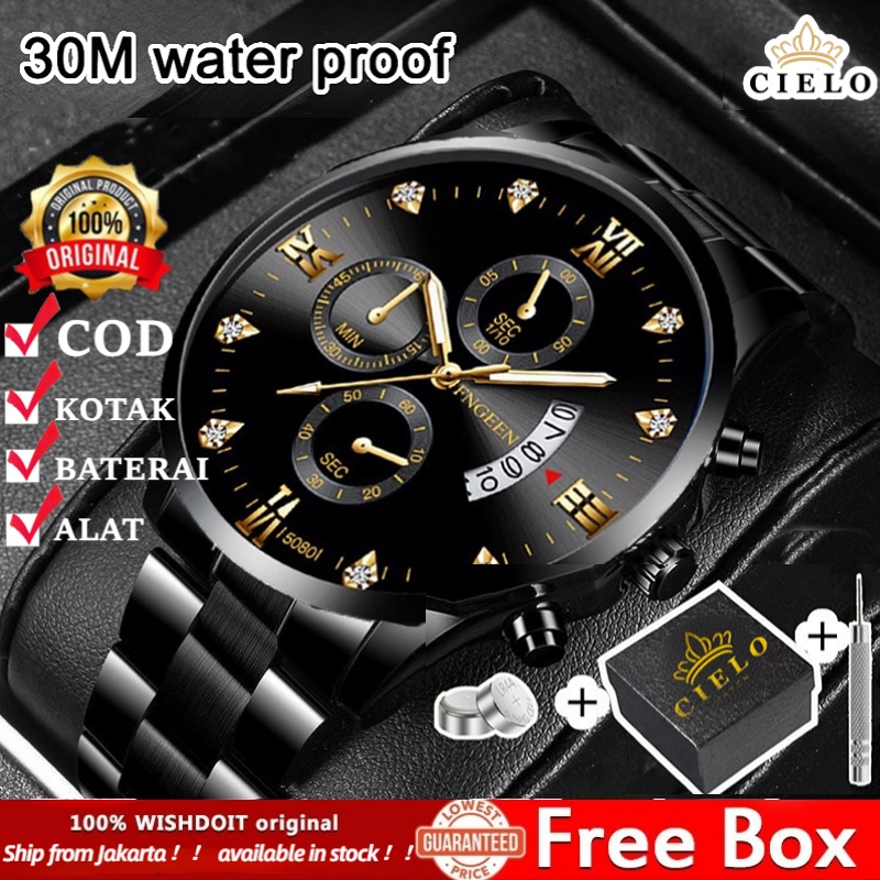 TERMURAH】CIELO 5080 Jam Tangan Pria Anti Air Original Luxury Stainless Steel  COD（Free BOX+Kartu Garansi）Penjualan Terbaik Seiko Alexander Christie Sport Imoport Premium Couple Grosir Murah