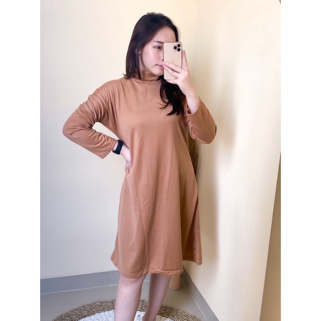 Basic Midi Dress Turtleneck Dress Polos Wanita Murah