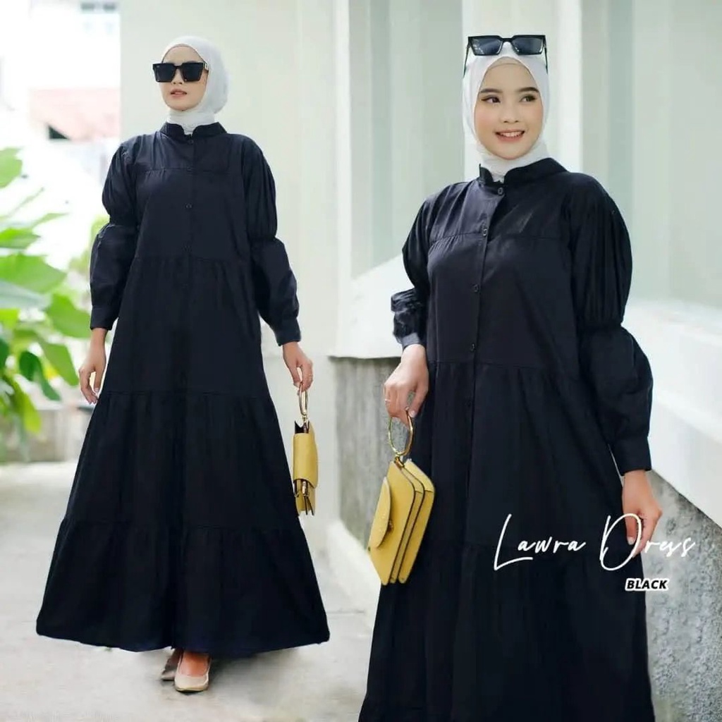 Laura Dress / Long Dress Wanita Terbaru 2022 / Dress Muslim Katun Rayon Polos Terlaris / GOM