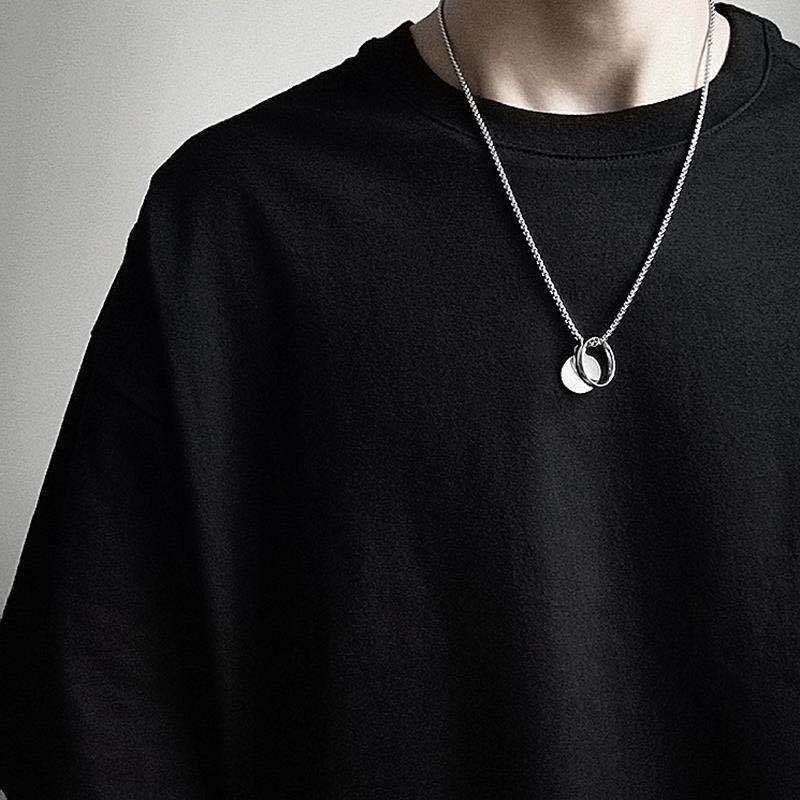 Kalung Rantai Panjang Liontin Silver Plat Coin Circle O Ring Gaya Punk Korea Korean Chain Necklace