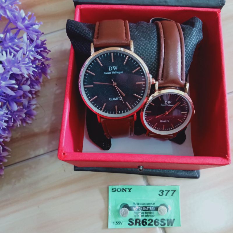 Jam tangan couple tali kulit / jam couplean cewek cowok unisex by zellshop