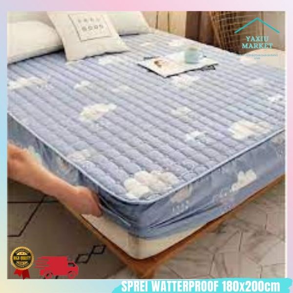 Sprei Waterproof / Sprei Protector bermotif / Sprei anti air ukuran 180x200CM SPREI WATERPROOF-BIRU AWAN