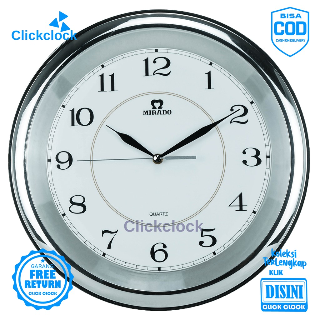Jam Dinding Quartz Minimalis Hitam Putih Mirado MQ-8017 Besar Hiasan Rumah Murah