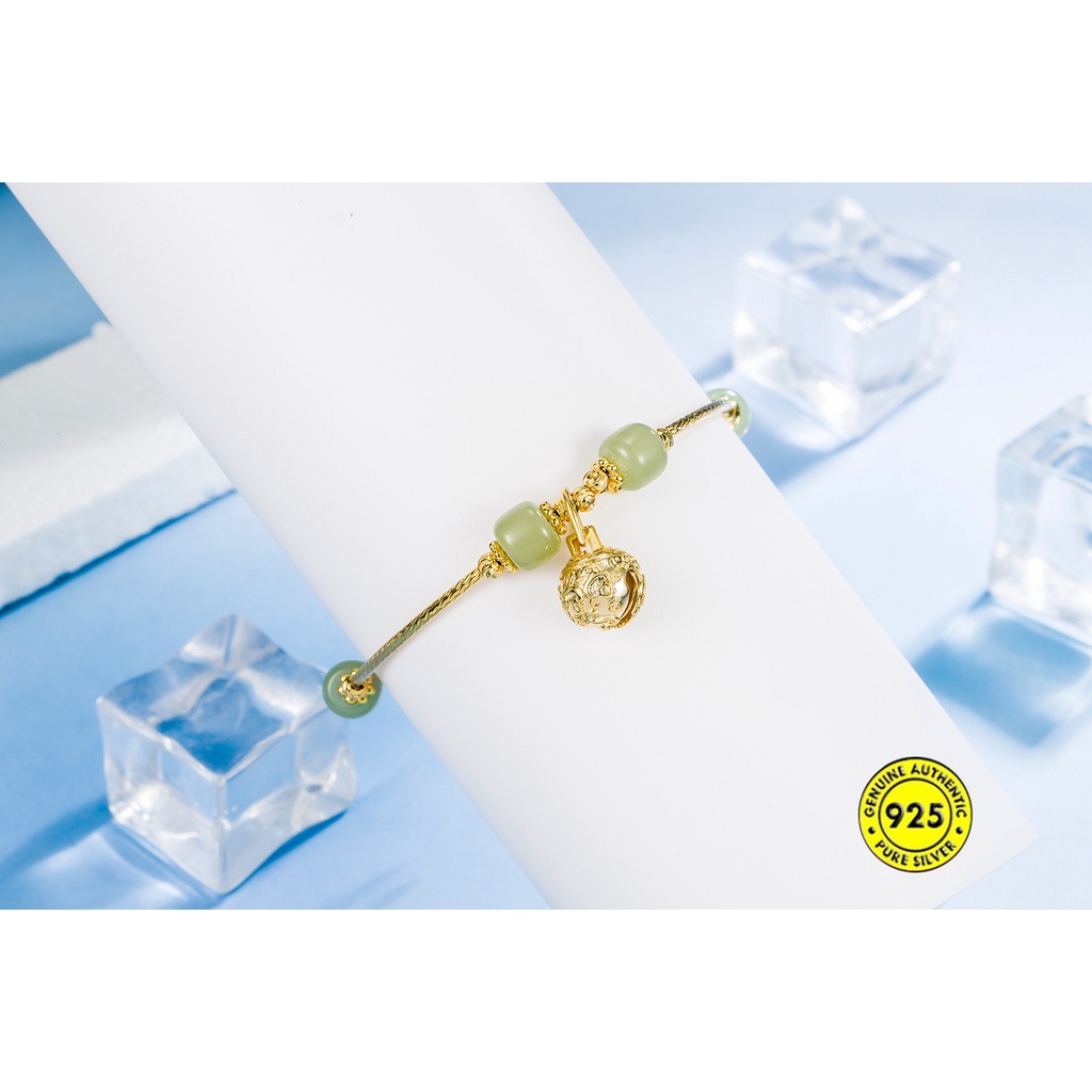 Gelang Tangan Silver S925 Anti Air Hias Batu Giok Hetian Gaya Istana Untuk Wanita
