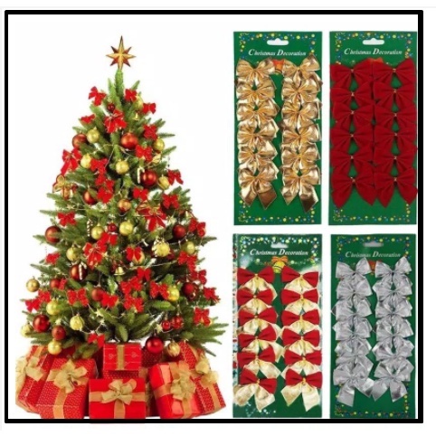

[12pcs] Pita ornament untuk dekorasi pohon natal - pita pernak pernik merry christmas