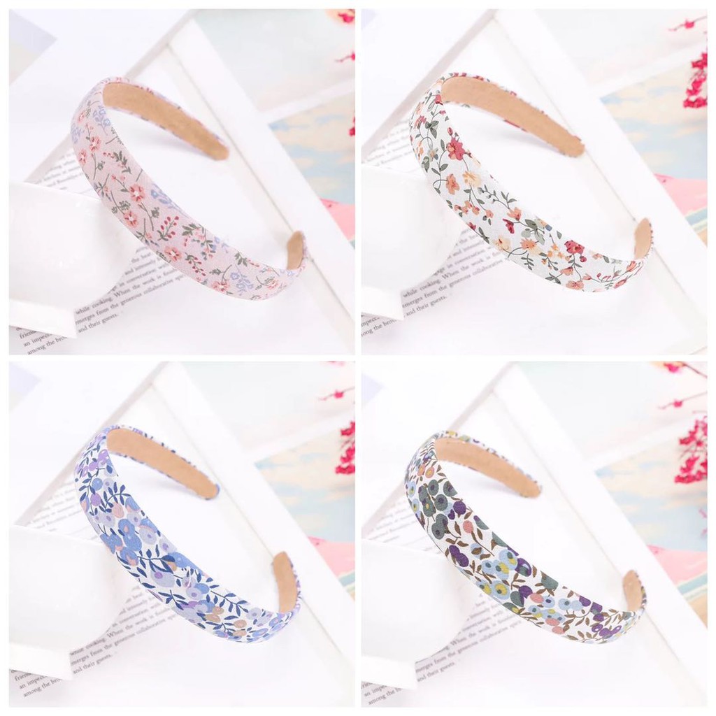 Bando Motif Bunga / Korean Style Headband Solid Color Flower Pattern Lattice Hairband Women Fashion