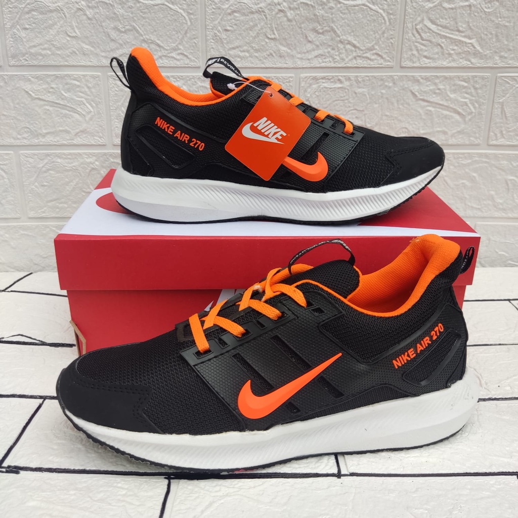 DISKON!! SEPATU SEKOLAH GRADE ORIGINAL NIKE AIR 270 MURAH SEPATU KASUAL KEREN TERBARU HITAM ORANGE