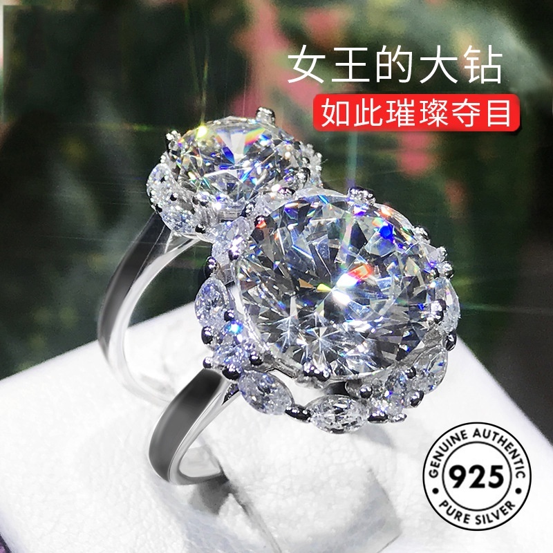 Cincin Sterling Silver 925 Model Bunga Dengan Berlian Mewah Untuk Wanita