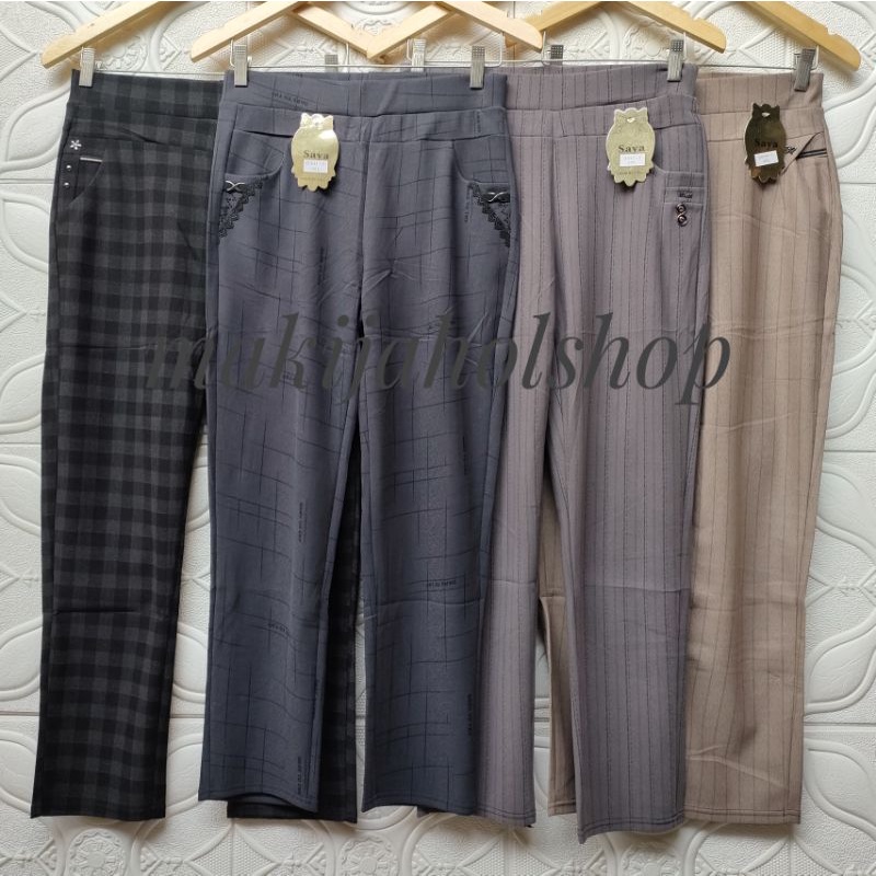 CELANA IMPOR SAYA KOTAK/SALUR TERBARU BAHAN STRET