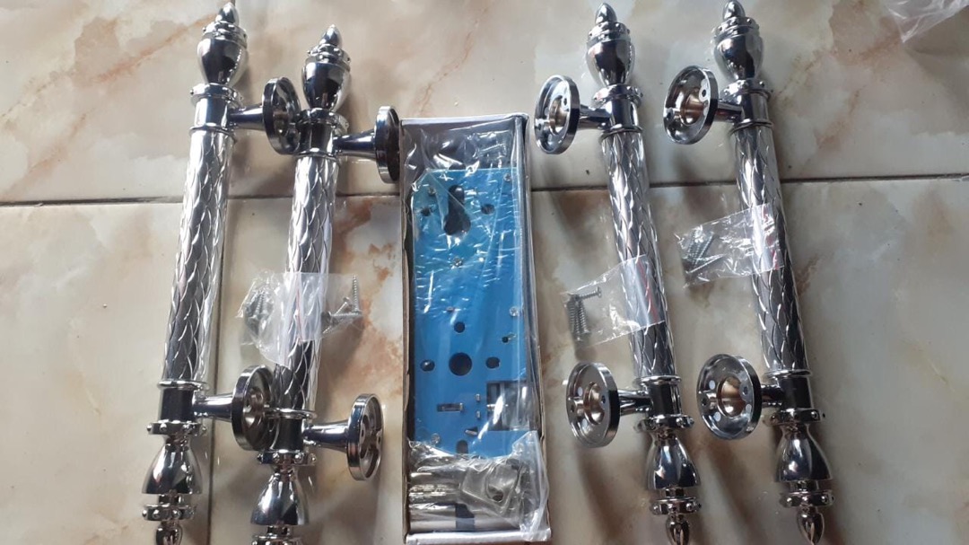 1set 4(pcs) Pull Handle Pintu Tarikan Pintu Sisik Naga + 1set Body Kunci Pelor