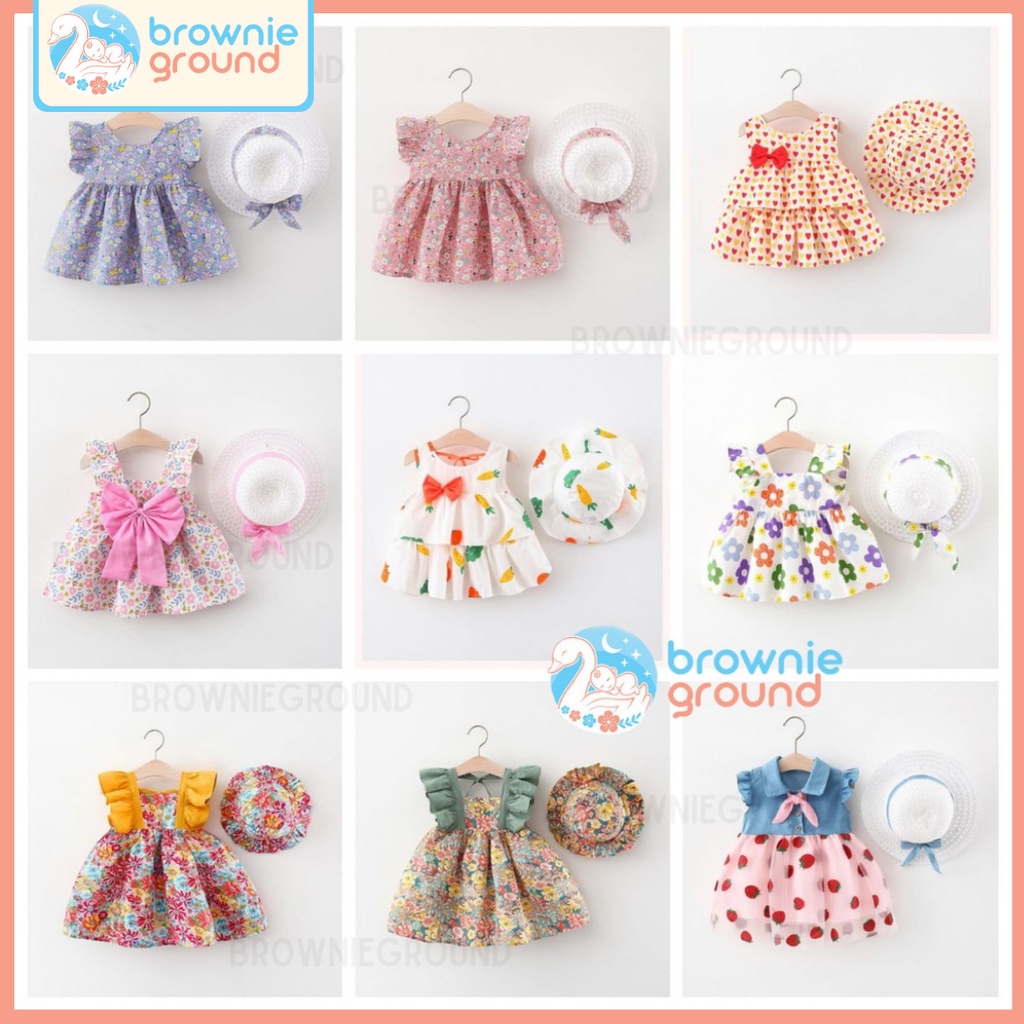 (COD) DRESS BAYI GRATIS TOPI /  GAUN BAYI 6 BULAN - 4 TAHUN / baju anak perempuan baju baby KUALITAS IMPORT