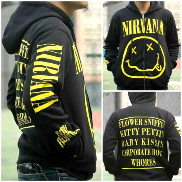 HOODIE NIRVANA HITAM LENGAN PANJANG SWEATER NIRVANA HOODIE BAND SMILE FACE NIRVANA