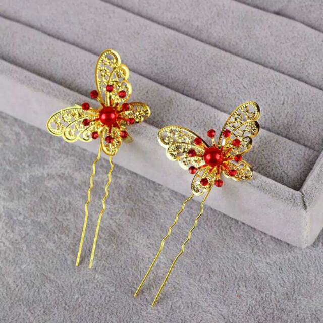 Tusuk Konde Jepitan Rambut Hairpin Kupu Kupu Silver Gold Import