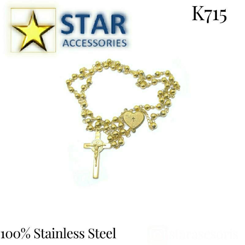 Kalung Rosario Titanium Gold 5mm | Kalung Bentuk Salib Gold