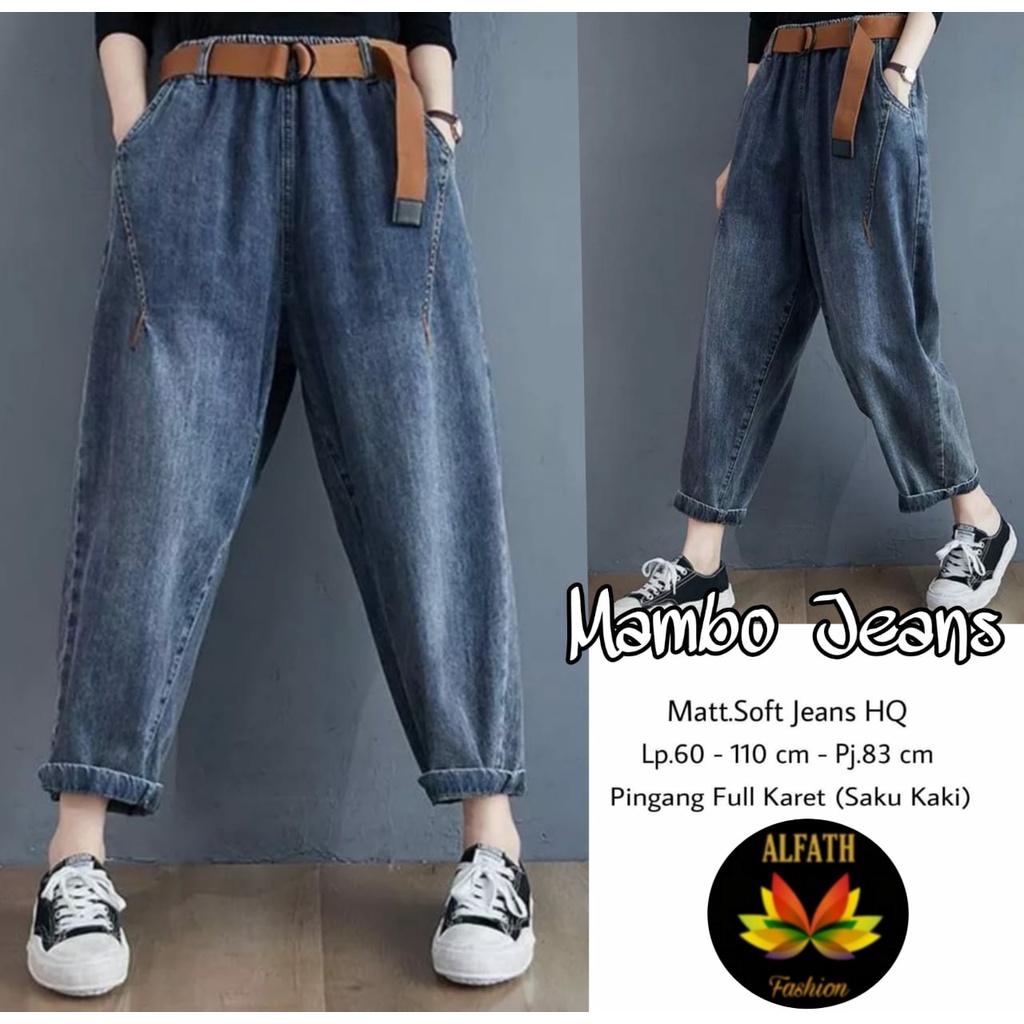 Celana Jeans Wanita Matt Soft Jeans HQ LP 60-110 cm Kulot Pants Jeans Pinggang Ful Karet Mambo Jeans