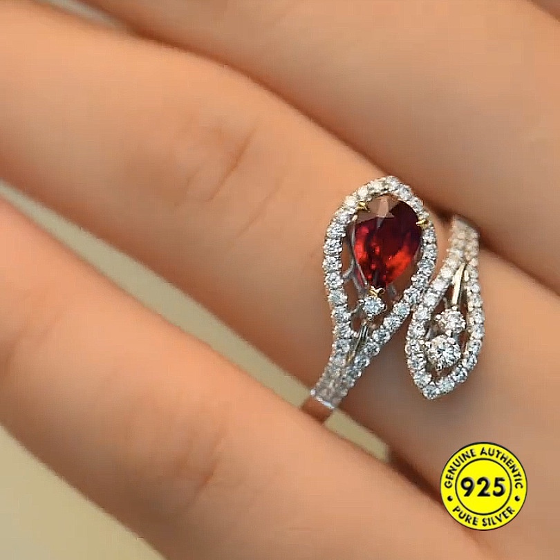 Cincin Open Ring Adjustable Dengan Batu Ruby Warnawarni Untuk Wanita