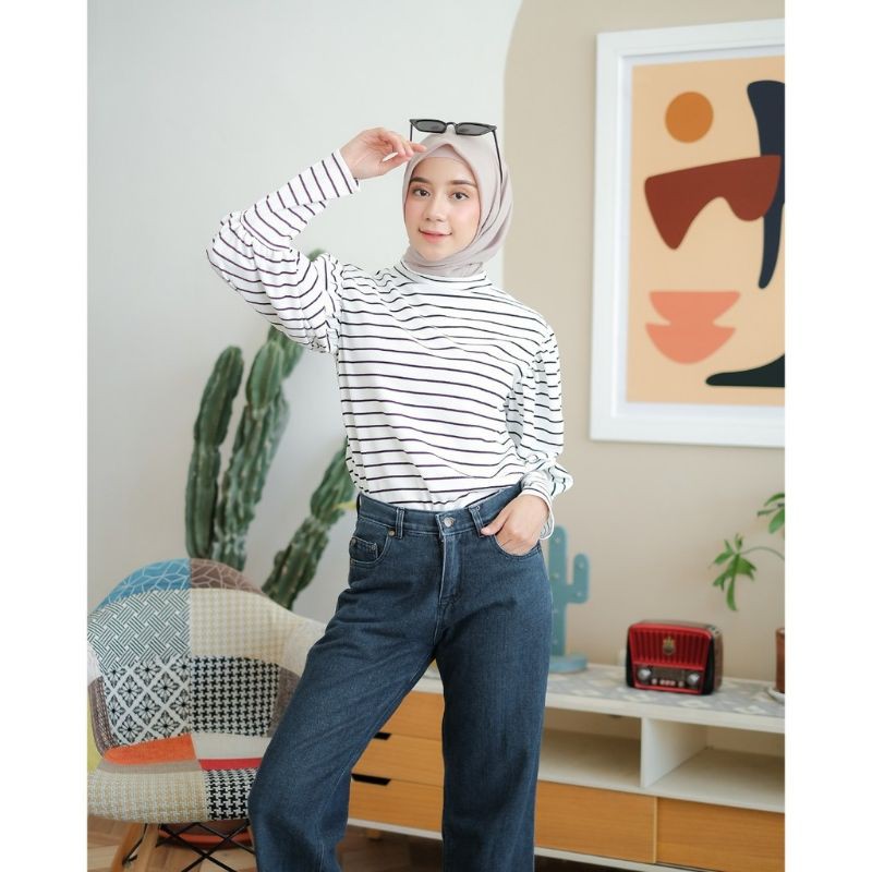 DAILY STRIPE PUFF / PUFFY TOP / BLOUSE BUBBLE LENGAN BALON MOTIF SALUR STRIP VIVALDI ROYALEPIC COD