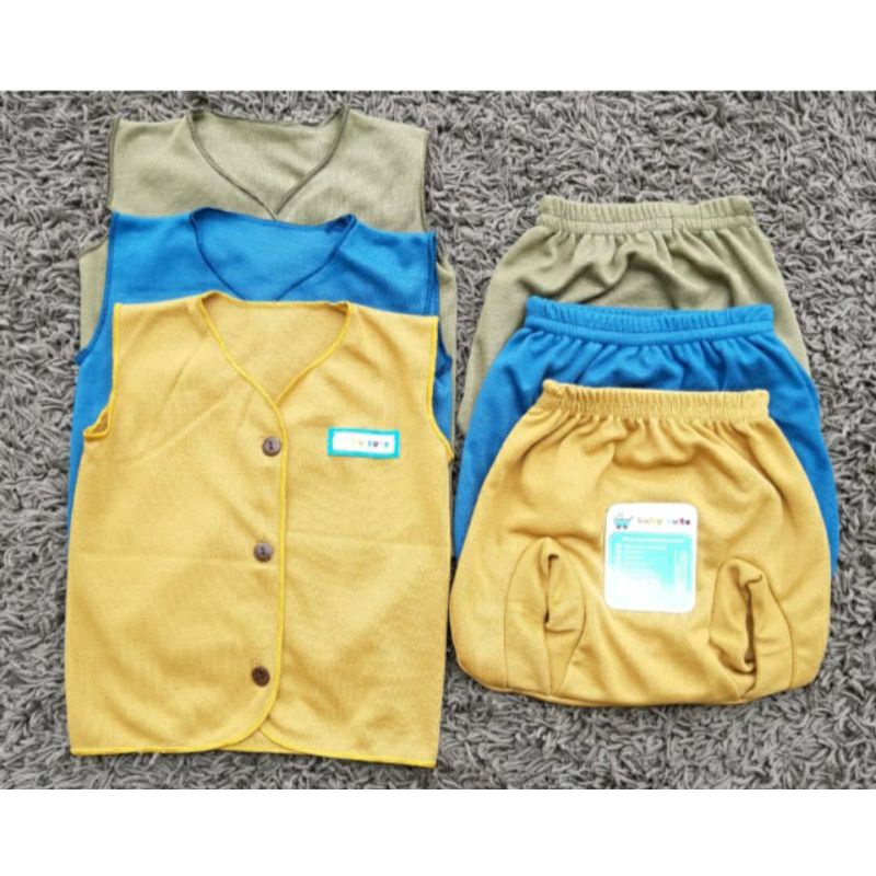 Stelan baju bayi lengan kutung  celana bayi motif dan polos newborn SNI per 3stel promo 8.8