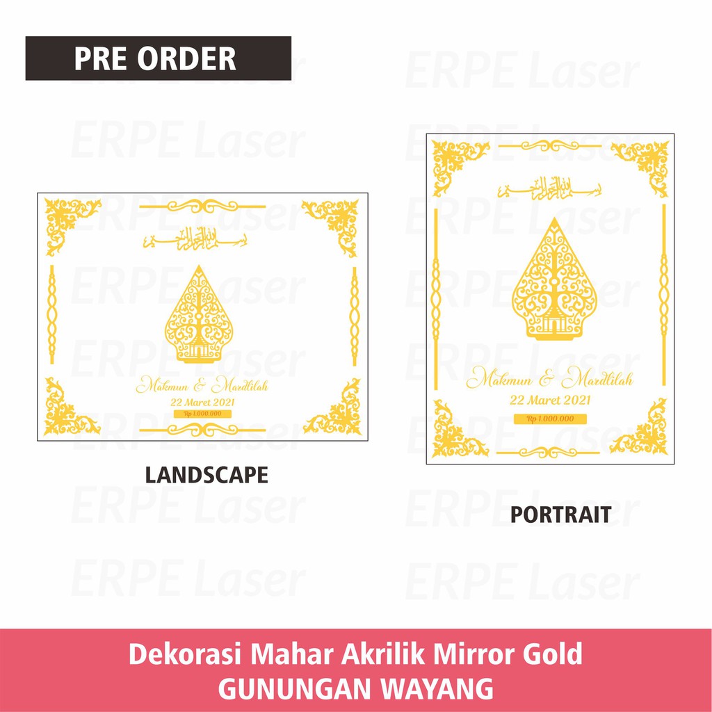 DEKORASI MAHAR SET GUNUNGAN WAYANG Akrilik Mirror Gold Emas