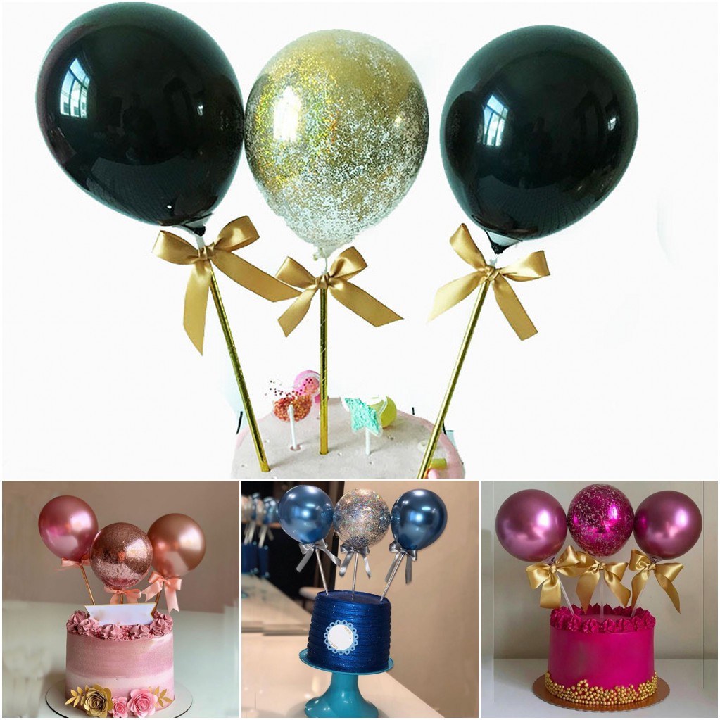 3pcs / set Topper Kue Cupcake Bentuk Balon Untuk Dekorasi Pesta Ulang Tahun / Pernikahan