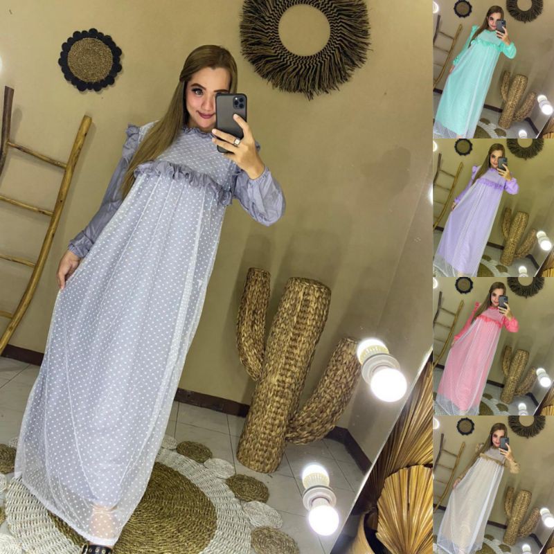 Baju Lebaran Gamis Adem Rayon Viscose Terbaru Full Lapis Tille Dotti