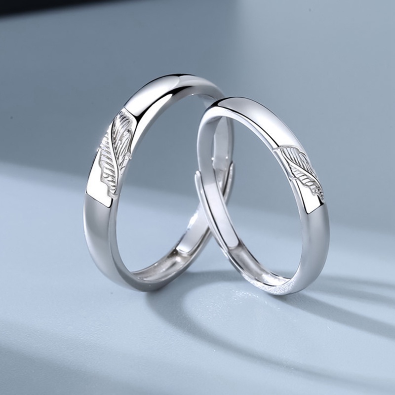 Fancyqube Cincin Sterling Silver 925 Model Terbuka Motif Print Daun Gaya Jepang Korea Untuk Pasangan