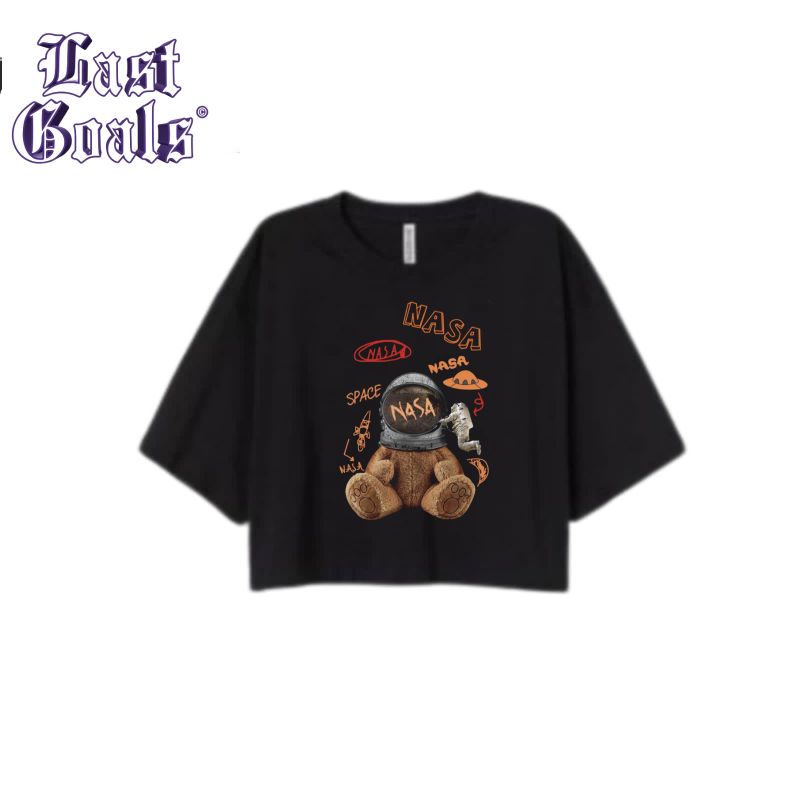 Kaos baju CROP TOP BEAR NASA CROP TEE h&m wanita OVERSIZE vintage / tshirt croptop bear nasa tee 24s