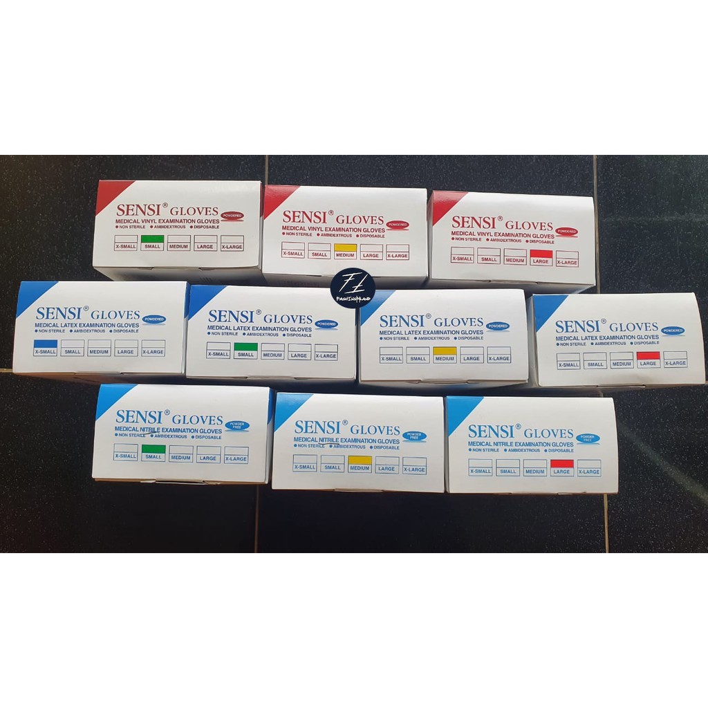 Sarung Tangan Medis SENSI Vinyl | Latex | Nitrile Glove Gloves Isi 100 | 40 ORIGINAL 100% GARANSI