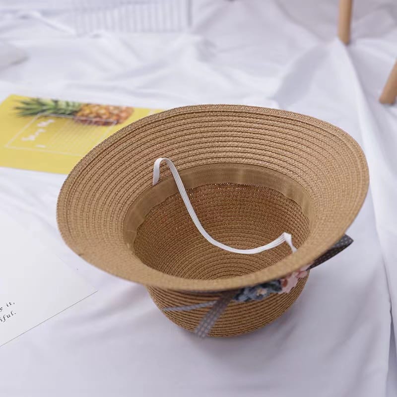 Topi Anak Jerami/1 Set Topi Anak Jerami Plus Tas/ Topi Gaya Korea/Bisa Di Lipat